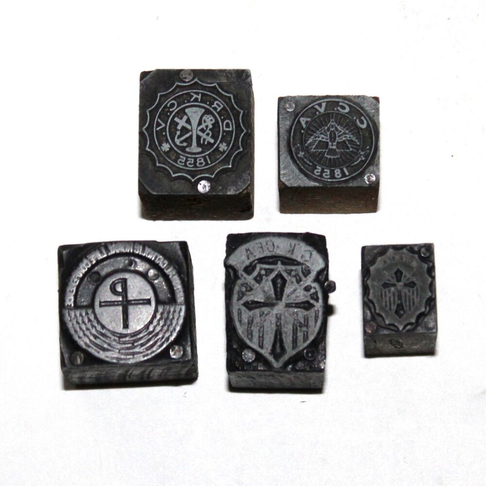 Antique Letterpress Printing Block lot 5 Catholic Association religious CKofA